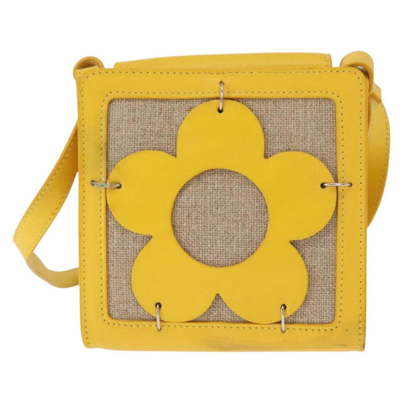 CELINE Shoulder Bag Leather Yellow Silver Auth 159741