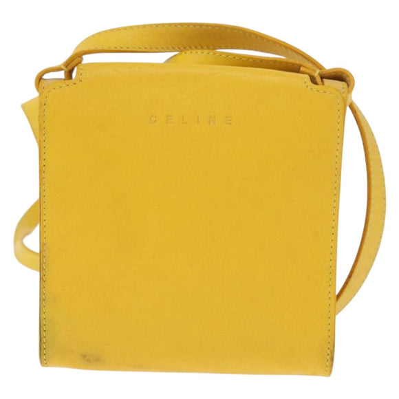 CELINE Shoulder Bag Leather Yellow Silver Auth 159741