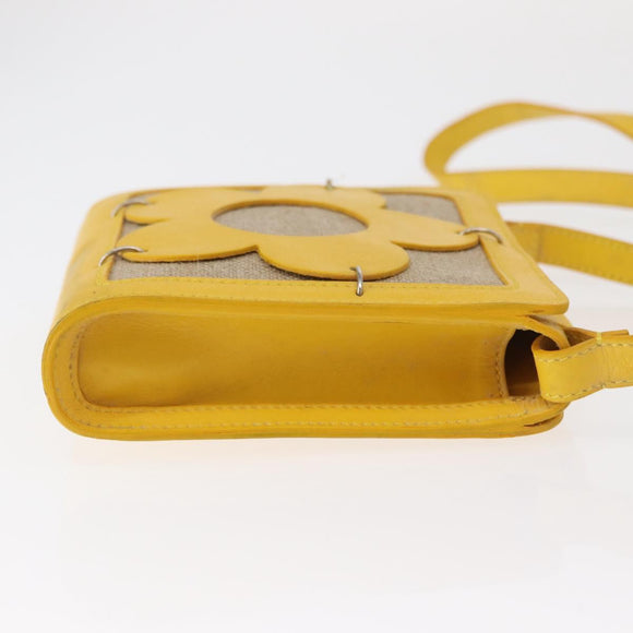 CELINE Shoulder Bag Leather Yellow Silver Auth 159741