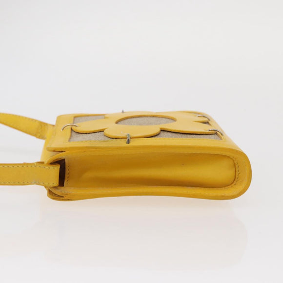 CELINE Shoulder Bag Leather Yellow Silver Auth 159741
