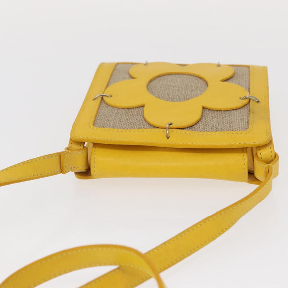 CELINE Shoulder Bag Leather Yellow Silver Auth 159741