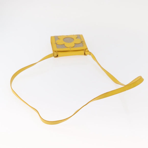 CELINE Shoulder Bag Leather Yellow Silver Auth 159741