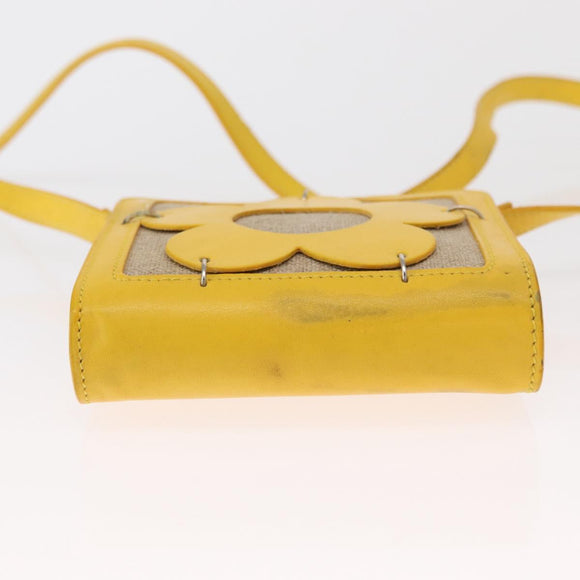 CELINE Shoulder Bag Leather Yellow Silver Auth 159741