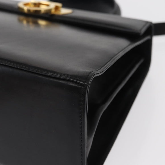 Salvatore Ferragamo Gancini Hand Bag Leather 2way Black Gold Auth 159742A