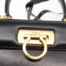 Salvatore Ferragamo Gancini Hand Bag Leather 2way Black Gold Auth 159742A-17