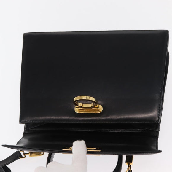 Salvatore Ferragamo Gancini Hand Bag Leather 2way Black Gold Auth 159742A