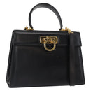 Salvatore Ferragamo Gancini Hand Bag Leather 2way Black Gold Auth 159742A-1