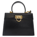 Salvatore Ferragamo Gancini Hand Bag Leather 2way Black Gold Auth 159742A-13