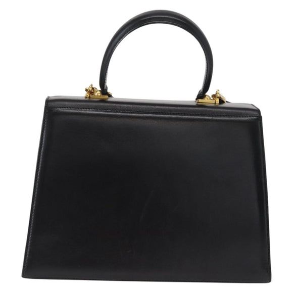 Salvatore Ferragamo Gancini Hand Bag Leather 2way Black Gold Auth 159742A