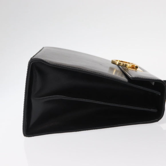 Salvatore Ferragamo Gancini Hand Bag Leather 2way Black Gold Auth 159742A
