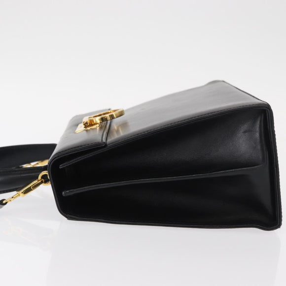 Salvatore Ferragamo Gancini Hand Bag Leather 2way Black Gold Auth 159742A