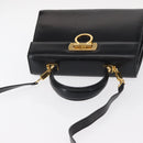 Salvatore Ferragamo Gancini Hand Bag Leather 2way Black Gold Auth 159742A-6