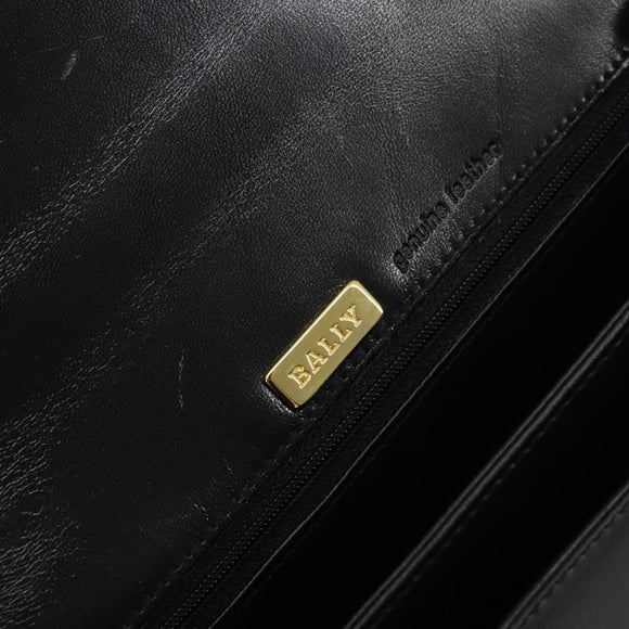 BALLY Hand Bag Leather 2way Black Gold Auth 159743