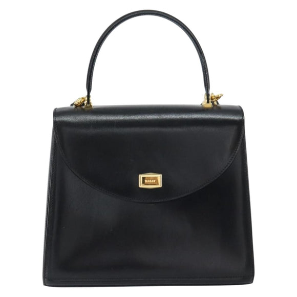 BALLY Hand Bag Leather 2way Black Gold Auth 159743