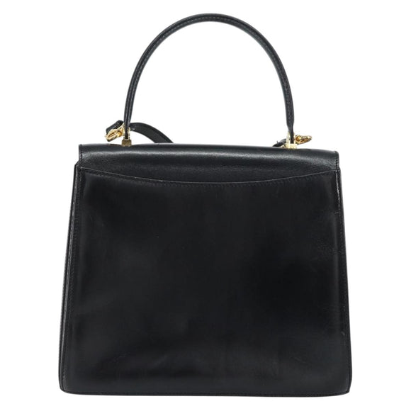 BALLY Hand Bag Leather 2way Black Gold Auth 159743