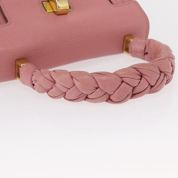 Miu Miu Hand Bag Leather Pink Gold Auth 159745