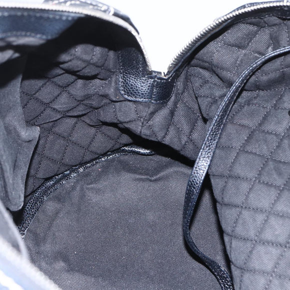 CHANEL Coco Travel Boston Bag PVC Canvas Black Silver CC Auth 159746
