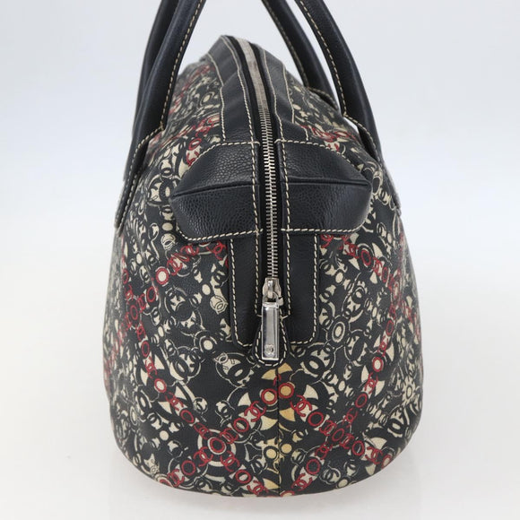 CHANEL Coco Travel Boston Bag PVC Canvas Black Silver CC Auth 159746