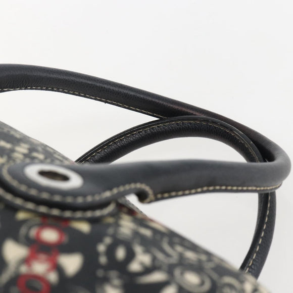 CHANEL Coco Travel Boston Bag PVC Canvas Black Silver CC Auth 159746