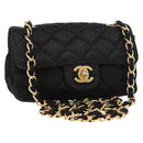 CHANEL Matelasse Chain Shoulder Bag Satin Black Gold CC Auth 159749-1