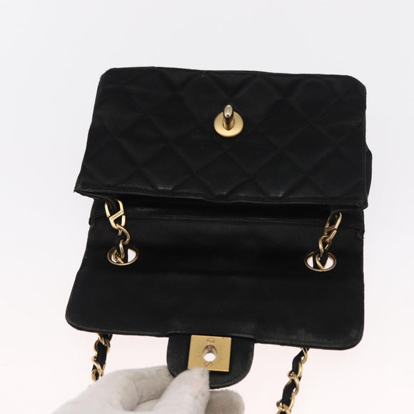 CHANEL Matelasse Chain Shoulder Bag Satin Black Gold CC Auth 159749