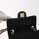 CHANEL Matelasse Chain Shoulder Bag Satin Black Gold CC Auth 159749-18