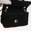 CHANEL Matelasse Chain Shoulder Bag Satin Black Gold CC Auth 159749-19