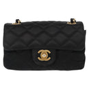 CHANEL Matelasse Chain Shoulder Bag Satin Black Gold CC Auth 159749-2