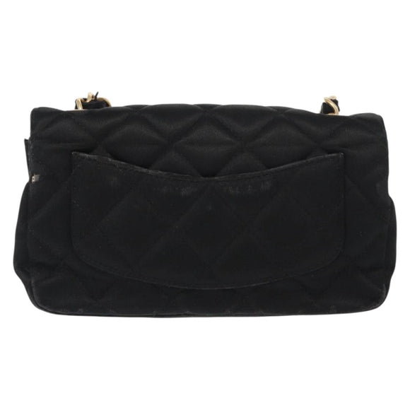 CHANEL Matelasse Chain Shoulder Bag Satin Black Gold CC Auth 159749