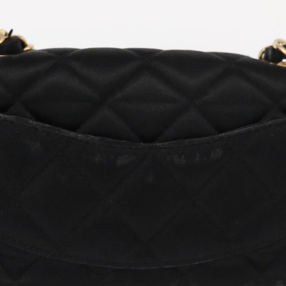 CHANEL Matelasse Chain Shoulder Bag Satin Black Gold CC Auth 159749