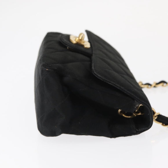 CHANEL Matelasse Chain Shoulder Bag Satin Black Gold CC Auth 159749