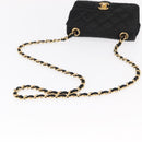 CHANEL Matelasse Chain Shoulder Bag Satin Black Gold CC Auth 159749-9
