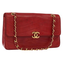 CHANEL Matelasse Chain Shoulder Bag Lamb Skin Red Gold CC Auth 159750-1