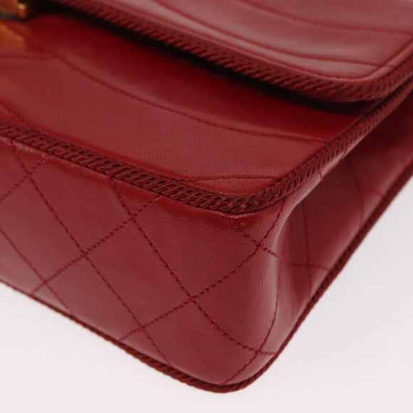 CHANEL Matelasse Chain Shoulder Bag Lamb Skin Red Gold CC Auth 159750