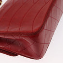 CHANEL Matelasse Chain Shoulder Bag Lamb Skin Red Gold CC Auth 159750-12