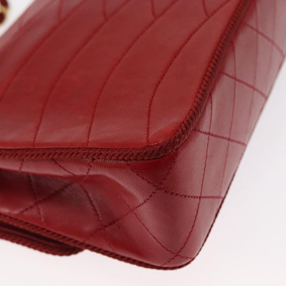 CHANEL Matelasse Chain Shoulder Bag Lamb Skin Red Gold CC Auth 159750