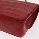 CHANEL Matelasse Chain Shoulder Bag Lamb Skin Red Gold CC Auth 159750-13