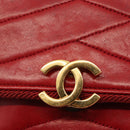 CHANEL Matelasse Chain Shoulder Bag Lamb Skin Red Gold CC Auth 159750-14