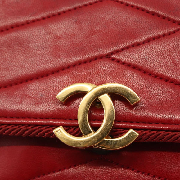 CHANEL Matelasse Chain Shoulder Bag Lamb Skin Red Gold CC Auth 159750