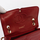 CHANEL Matelasse Chain Shoulder Bag Lamb Skin Red Gold CC Auth 159750-16