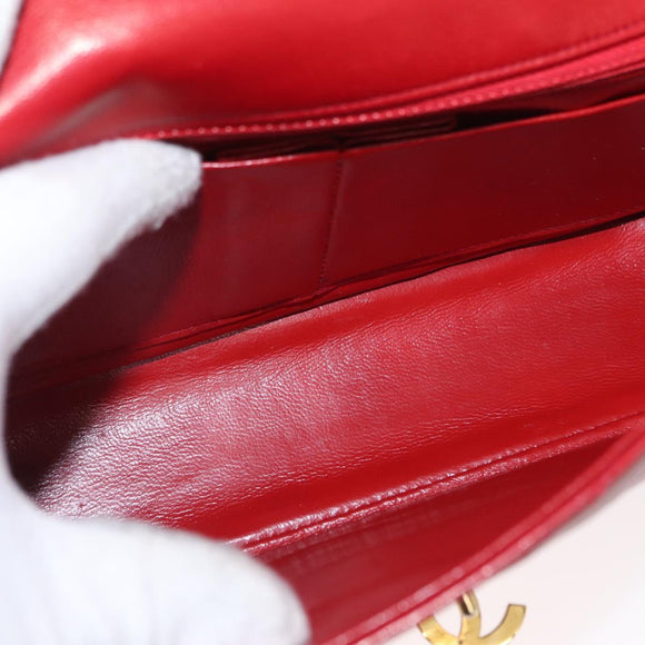 CHANEL Matelasse Chain Shoulder Bag Lamb Skin Red Gold CC Auth 159750