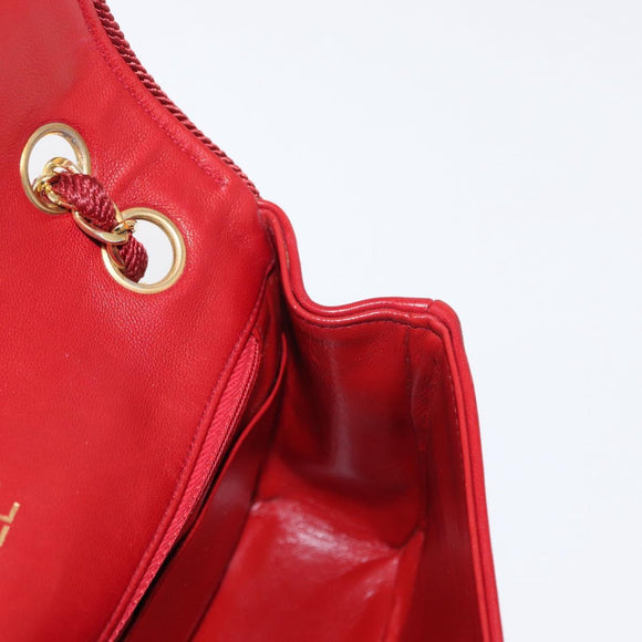 CHANEL Matelasse Chain Shoulder Bag Lamb Skin Red Gold CC Auth 159750