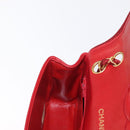 CHANEL Matelasse Chain Shoulder Bag Lamb Skin Red Gold CC Auth 159750-21