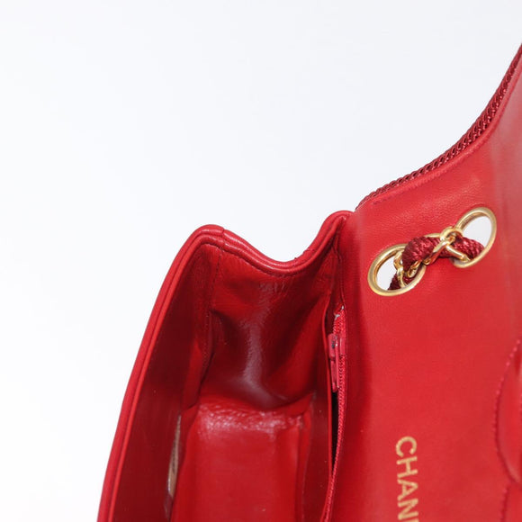 CHANEL Matelasse Chain Shoulder Bag Lamb Skin Red Gold CC Auth 159750