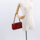 CHANEL Matelasse Chain Shoulder Bag Lamb Skin Red Gold CC Auth 159750-25
