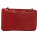 CHANEL Matelasse Chain Shoulder Bag Lamb Skin Red Gold CC Auth 159750-3