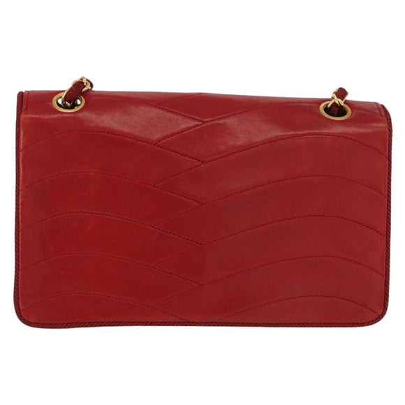 CHANEL Matelasse Chain Shoulder Bag Lamb Skin Red Gold CC Auth 159750