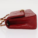 CHANEL Matelasse Chain Shoulder Bag Lamb Skin Red Gold CC Auth 159750-5