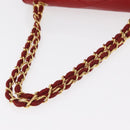 CHANEL Matelasse Chain Shoulder Bag Lamb Skin Red Gold CC Auth 159750-7