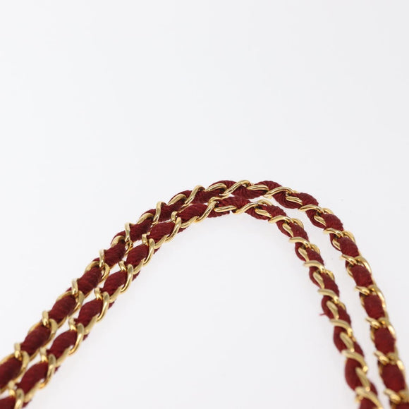 CHANEL Matelasse Chain Shoulder Bag Lamb Skin Red Gold CC Auth 159750